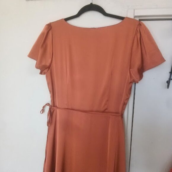 BALTIC BORN | Krystal Satin Wrap Maxi Dress Cinnamon Orange Flutter Sleeve Gown - Picture 7 of 14